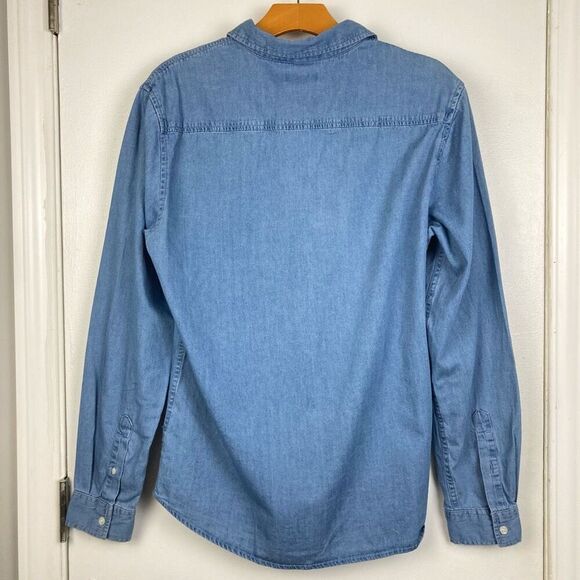 Forever 21 Men’s Blue Button Down Denim Shirt Long Sleeve 100% Cotton sz S NWT - Picture 3 of 7